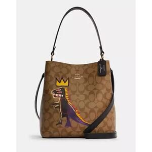 Coach X Jean Michel Basquiat Town Bucket Bag In Signature Canvas Brown Purse New